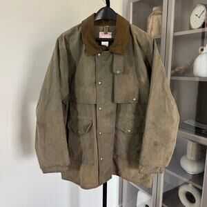 FILSON Waxed Shelter Cloth Packer Coat 46 Green Brown Vintage USA Hunting Jacket